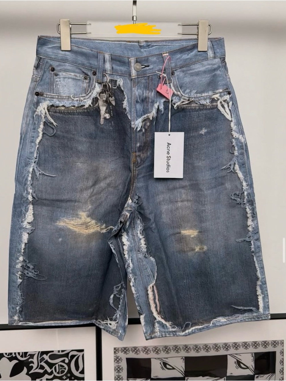 Acne Washed Blue Distressed Denim Shorts